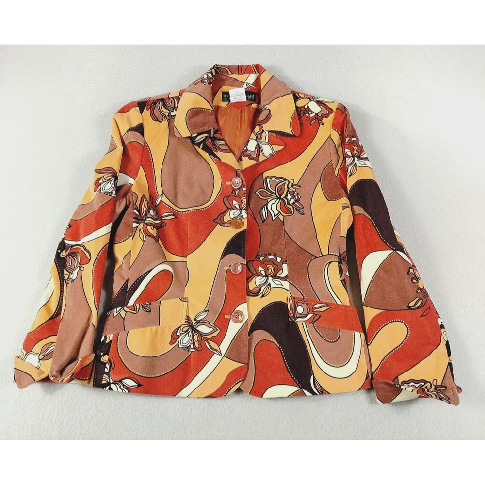 Vintage Harve Benard Blazer Womens 10 Multicolor Velour Floral Retro Abstract